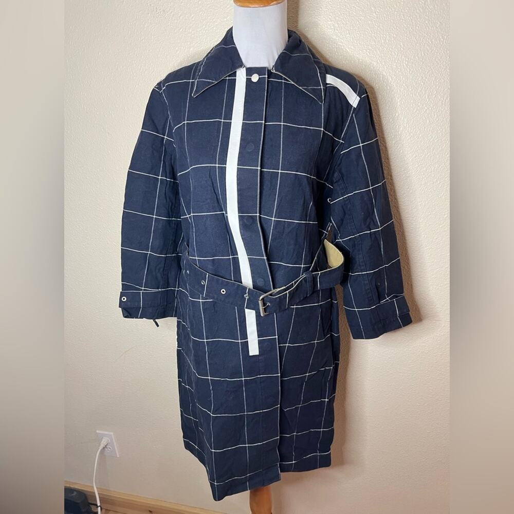 3.1 Phillip Lim Navy Blue Windowpane Tan Trench Coat Jacket Extra Small / Small